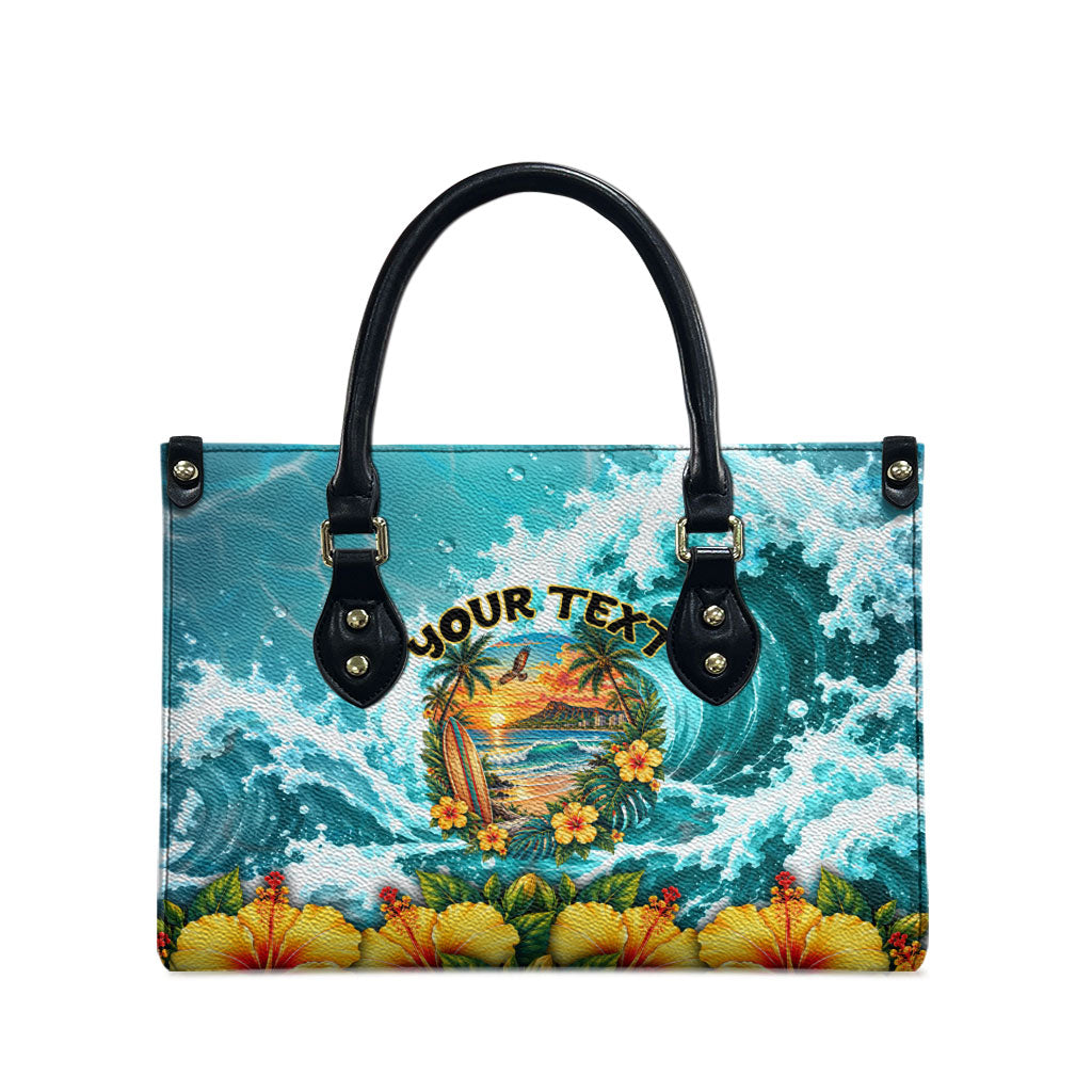 Personalized Hawaii 60th Birthday Eagle Leather Bag Tropical Sunset Beach Hibiscus Ocean Wave TS04 - Polynesian Pride