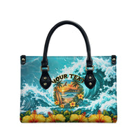 Personalized Hawaii 60th Birthday Eagle Leather Bag Tropical Sunset Beach Hibiscus Ocean Wave TS04 - Polynesian Pride