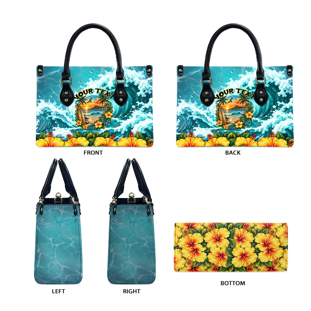 Personalized Hawaii 60th Birthday Eagle Leather Bag Tropical Sunset Beach Hibiscus Ocean Wave TS04 - Polynesian Pride
