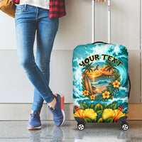Personalized Hawaii 60th Birthday Eagle Luggage Cover Tropical Sunset Beach Hibiscus Ocean Wave TS04 - Polynesian Pride