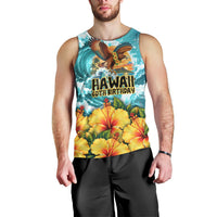 Personalized Hawaii 60th Birthday Eagle Men Tank Top Tropical Sunset Beach Hibiscus Ocean Wave TS04 - Polynesian Pride