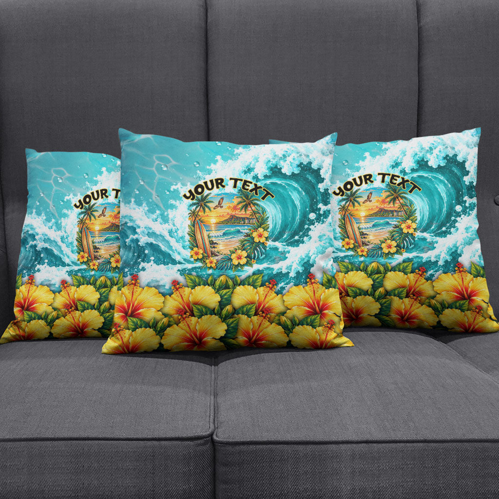 Personalized Hawaii 60th Birthday Eagle Pillow Cover Tropical Sunset Beach Hibiscus Ocean Wave TS04 - Polynesian Pride