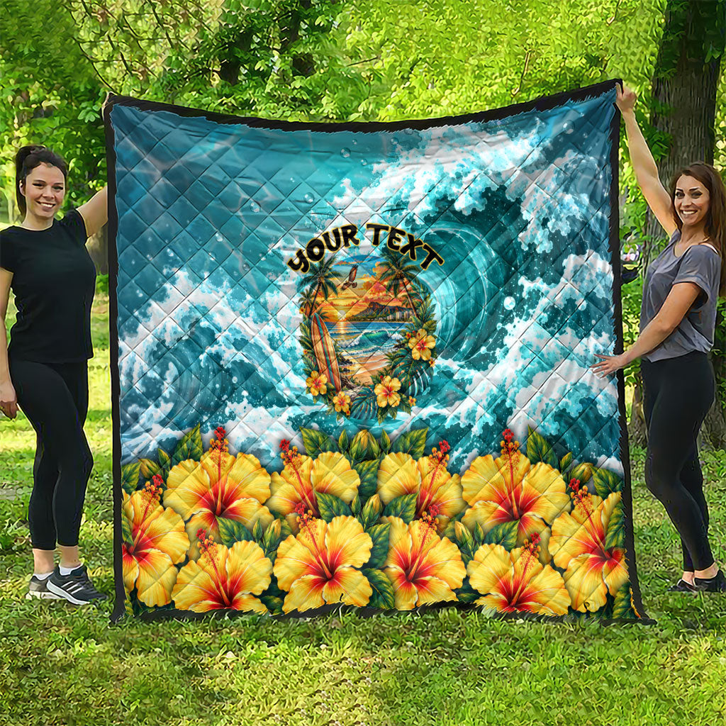 Personalized Hawaii 60th Birthday Eagle Quilt Tropical Sunset Beach Hibiscus Ocean Wave TS04 - Polynesian Pride