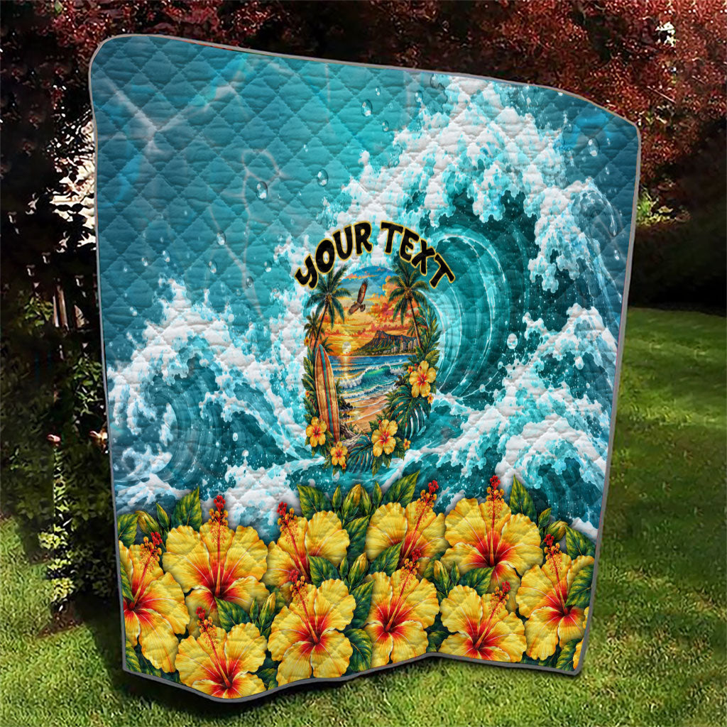 Personalized Hawaii 60th Birthday Eagle Quilt Tropical Sunset Beach Hibiscus Ocean Wave TS04 - Polynesian Pride