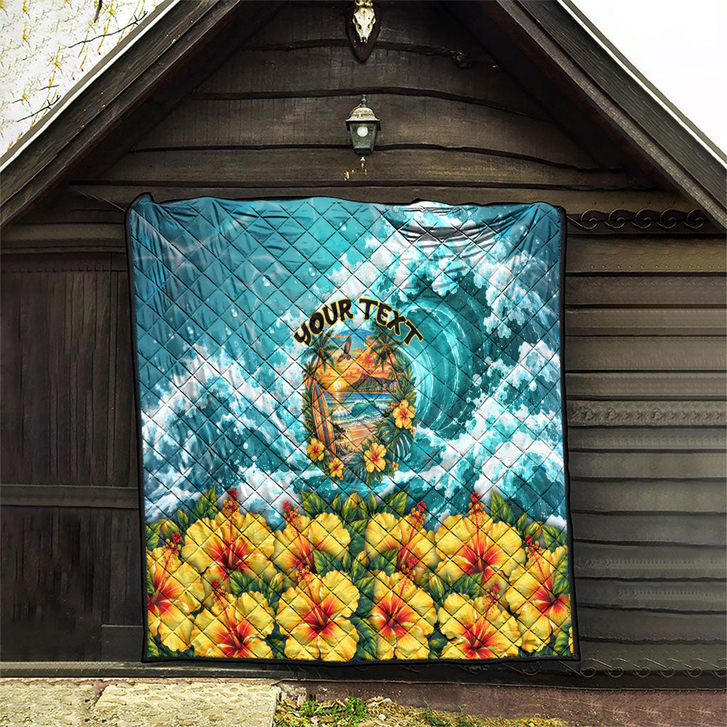 Personalized Hawaii 60th Birthday Eagle Quilt Tropical Sunset Beach Hibiscus Ocean Wave TS04 - Polynesian Pride