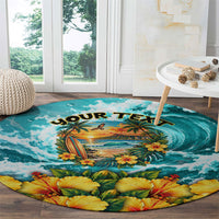 Personalized Hawaii 60th Birthday Eagle Round Carpet Tropical Sunset Beach Hibiscus Ocean Wave TS04 - Polynesian Pride