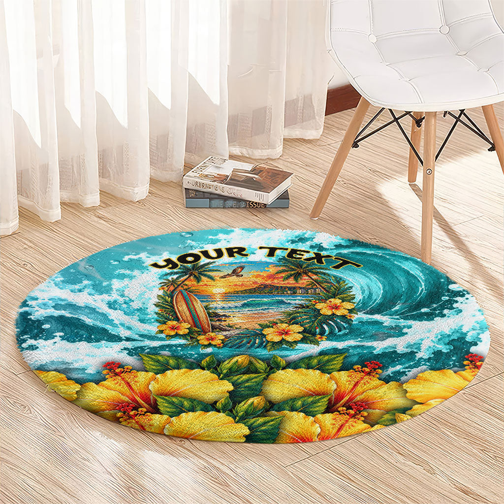 Personalized Hawaii 60th Birthday Eagle Round Carpet Tropical Sunset Beach Hibiscus Ocean Wave TS04 - Polynesian Pride