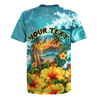Personalized Hawaii 60th Birthday Eagle Rugby Jersey Tropical Sunset Beach Hibiscus Ocean Wave TS04 - Polynesian Pride