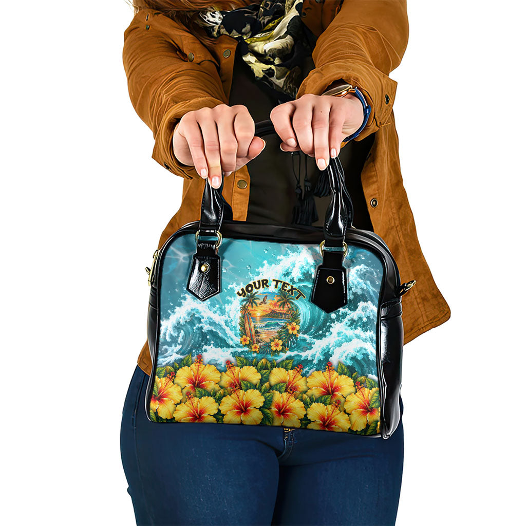 Personalized Hawaii 60th Birthday Eagle Shoulder Handbag Tropical Sunset Beach Hibiscus Ocean Wave TS04 One Size Blue Yellow - Polynesian Pride