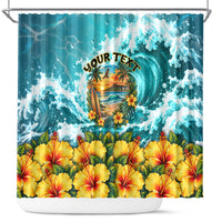 Personalized Hawaii 60th Birthday Eagle Shower Curtain Tropical Sunset Beach Hibiscus Ocean Wave TS04 Blue Yellow - Polynesian Pride