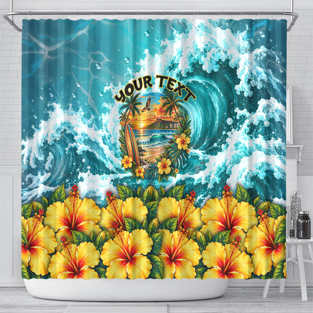 Personalized Hawaii 60th Birthday Eagle Shower Curtain Tropical Sunset Beach Hibiscus Ocean Wave TS04 - Polynesian Pride
