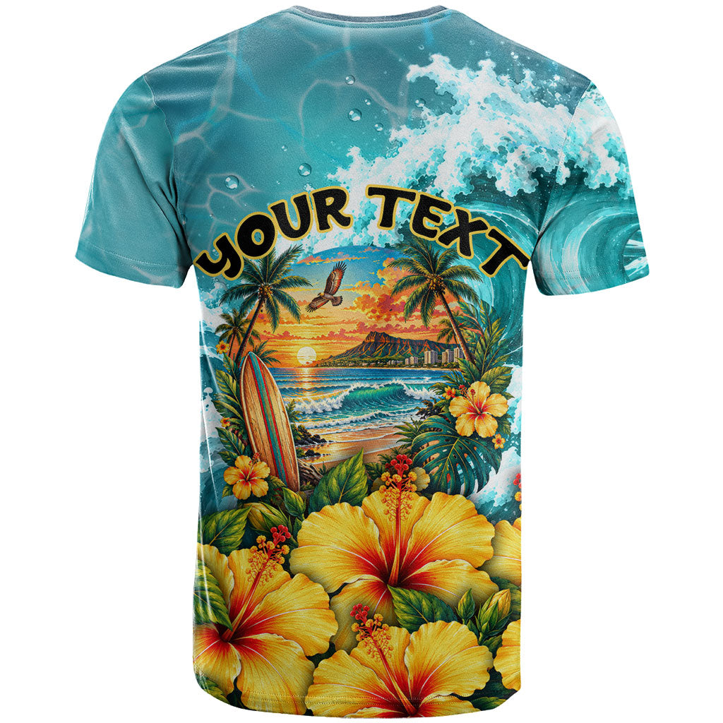 Personalized Hawaii 60th Birthday Eagle T Shirt Tropical Sunset Beach Hibiscus Ocean Wave TS04 - Polynesian Pride
