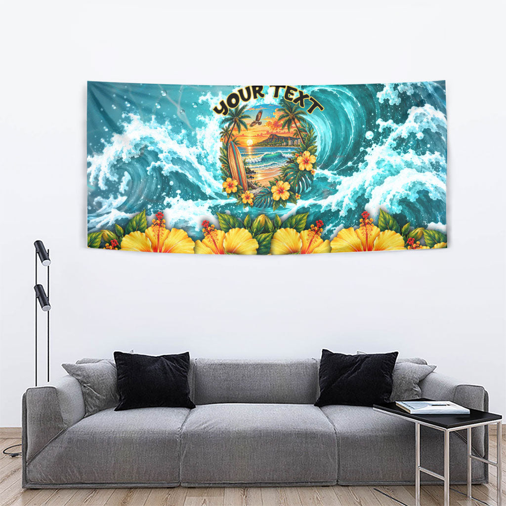 Personalized Hawaii 60th Birthday Eagle Tapestry Tropical Sunset Beach Hibiscus Ocean Wave TS04 - Polynesian Pride
