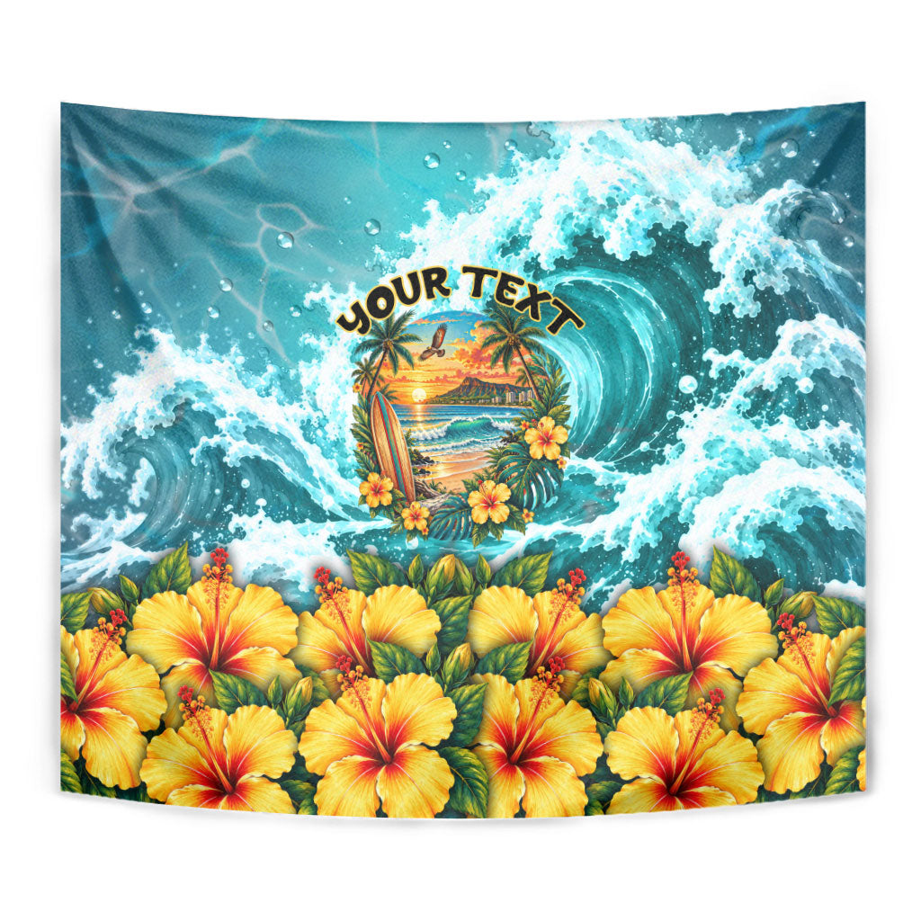 Personalized Hawaii 60th Birthday Eagle Tapestry Tropical Sunset Beach Hibiscus Ocean Wave TS04 - Polynesian Pride