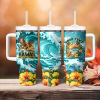 Personalized Hawaii 60th Birthday Eagle Tumbler With Handle Tropical Sunset Beach Hibiscus Ocean Wave TS04 - Polynesian Pride
