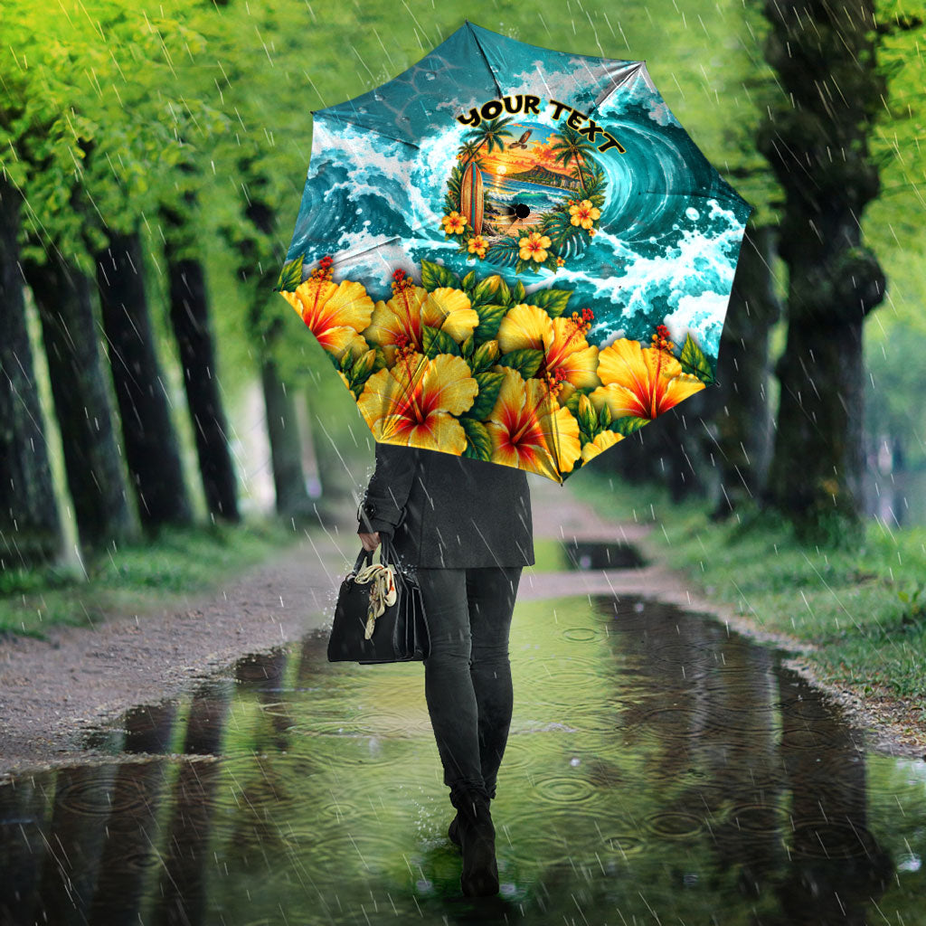 Personalized Hawaii 60th Birthday Eagle Umbrella Tropical Sunset Beach Hibiscus Ocean Wave TS04 - Polynesian Pride