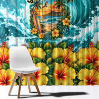 Personalized Hawaii 60th Birthday Eagle Window Curtain Tropical Sunset Beach Hibiscus Ocean Wave TS04 - Polynesian Pride