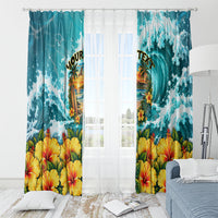 Personalized Hawaii 60th Birthday Eagle Window Curtain Tropical Sunset Beach Hibiscus Ocean Wave TS04 - Polynesian Pride