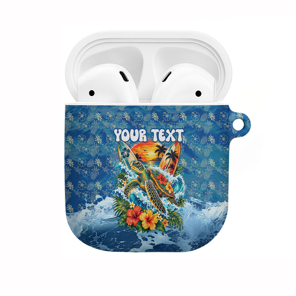 Personalized Hawaii 60th Birthday Sea Turtle AirPods Case Tropical Ocean Wave Floral Surfboard TS04 Blue Yellow - Polynesian Pride