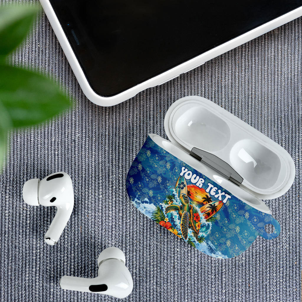 Personalized Hawaii 60th Birthday Sea Turtle AirPods Case Tropical Ocean Wave Floral Surfboard TS04 - Polynesian Pride