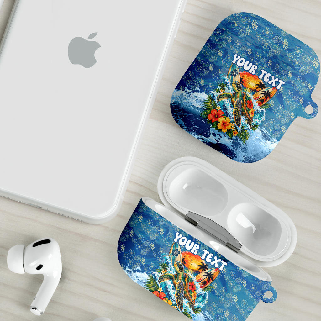 Personalized Hawaii 60th Birthday Sea Turtle AirPods Case Tropical Ocean Wave Floral Surfboard TS04 - Polynesian Pride