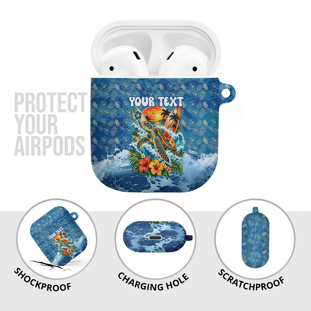 Personalized Hawaii 60th Birthday Sea Turtle AirPods Case Tropical Ocean Wave Floral Surfboard TS04 - Polynesian Pride