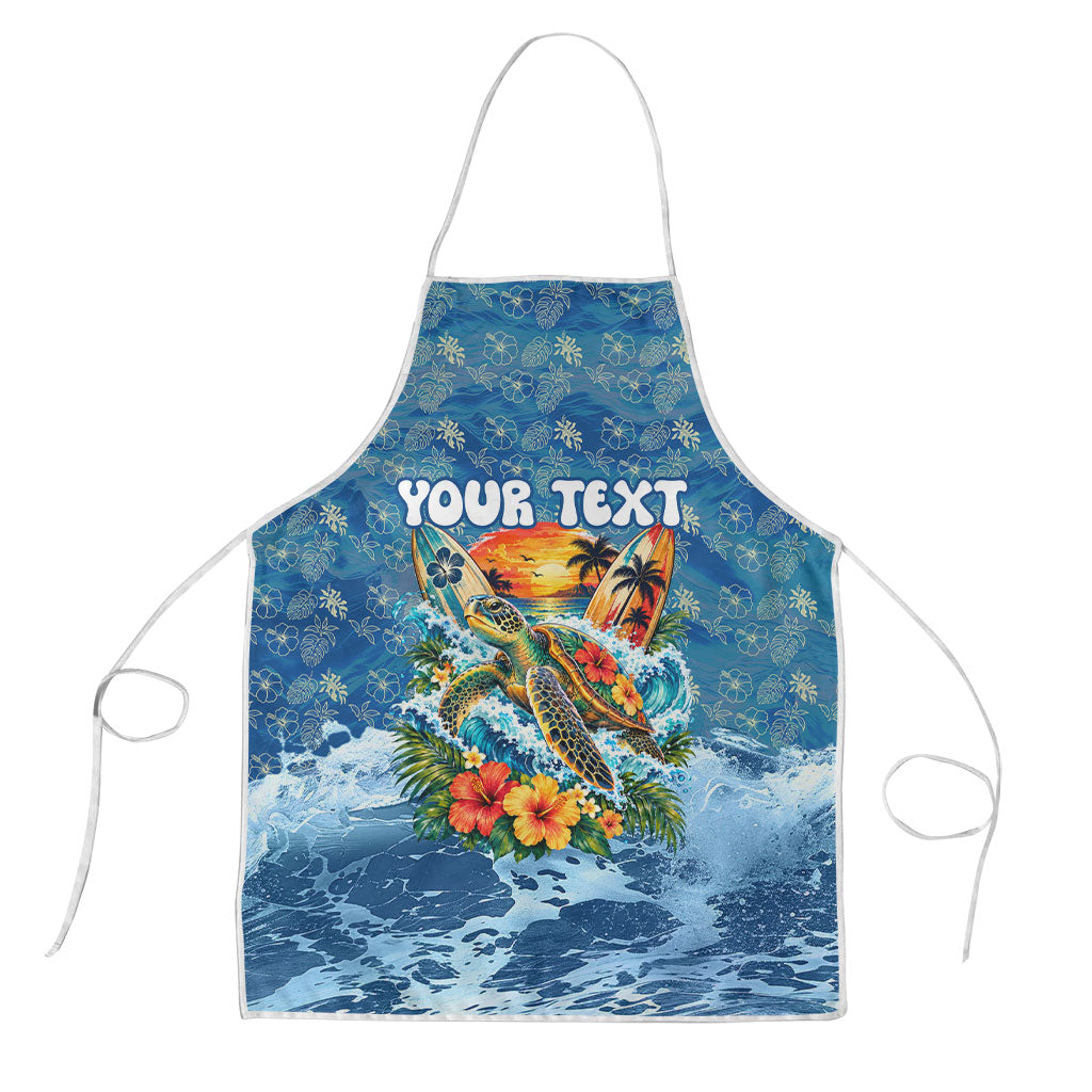 Personalized Hawaii 60th Birthday Sea Turtle Apron Tropical Ocean Wave Floral Surfboard TS04 Blue Yellow - Polynesian Pride