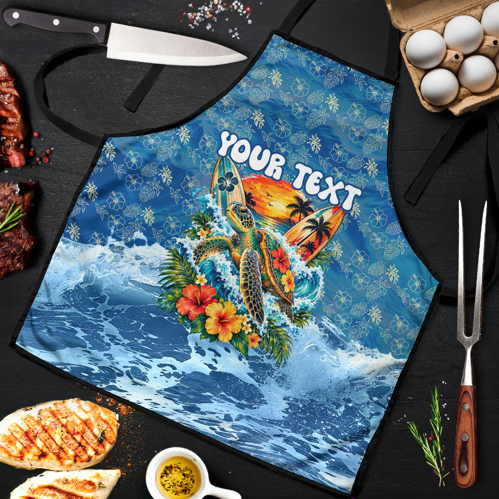 Personalized Hawaii 60th Birthday Sea Turtle Apron Tropical Ocean Wave Floral Surfboard TS04 Blue Yellow - Polynesian Pride