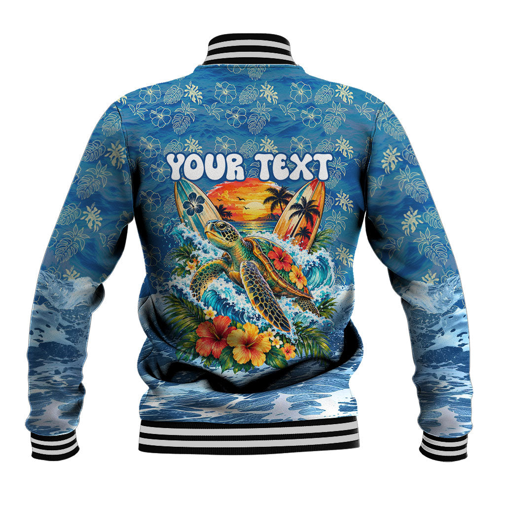 Personalized Hawaii 60th Birthday Sea Turtle Baseball Jacket Tropical Ocean Wave Floral Surfboard TS04 - Polynesian Pride