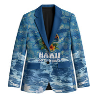 Personalized Hawaii 60th Birthday Sea Turtle Blazer Tropical Ocean Wave Floral Surfboard TS04 Unisex Blue Yellow - Polynesian Pride