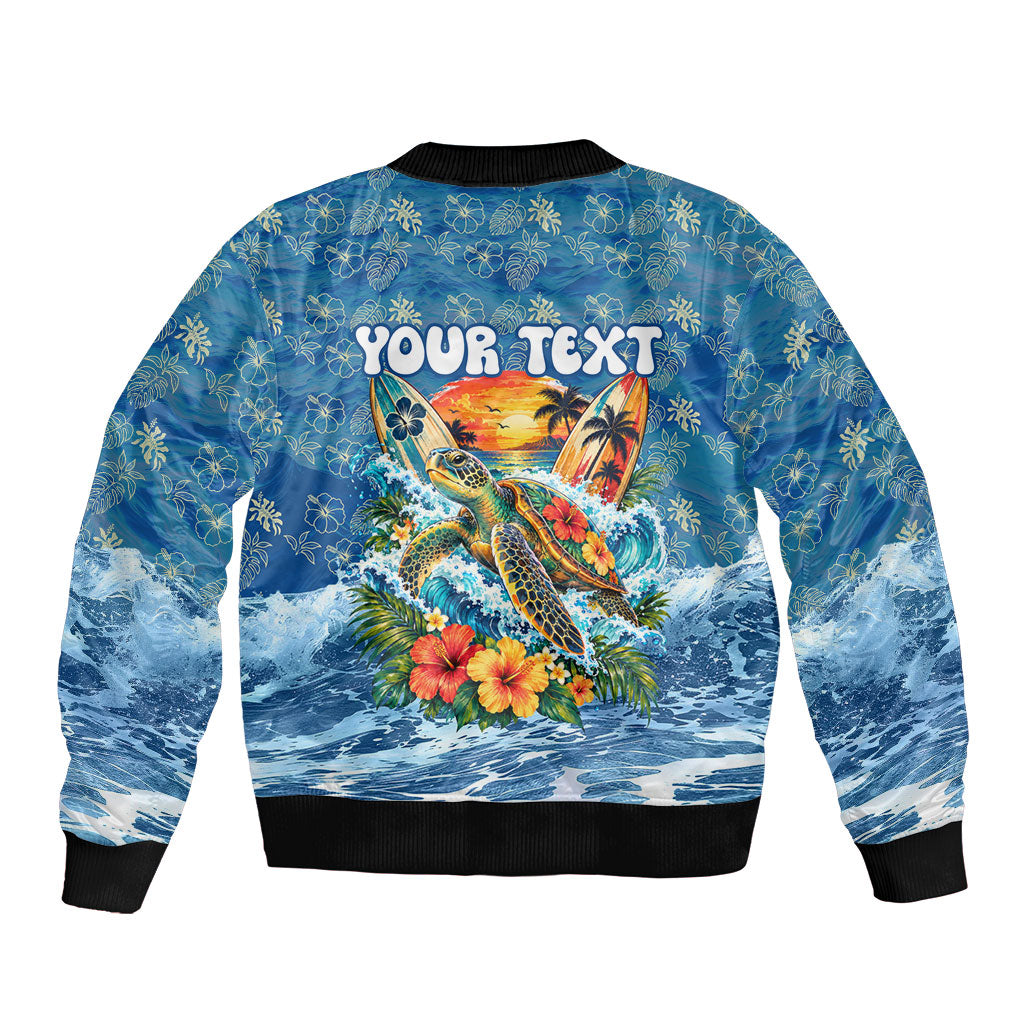 Personalized Hawaii 60th Birthday Sea Turtle Bomber Jacket Tropical Ocean Wave Floral Surfboard TS04 - Polynesian Pride