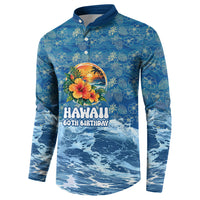 Personalized Hawaii 60th Birthday Sea Turtle Button Sweatshirt Tropical Ocean Wave Floral Surfboard TS04 - Polynesian Pride