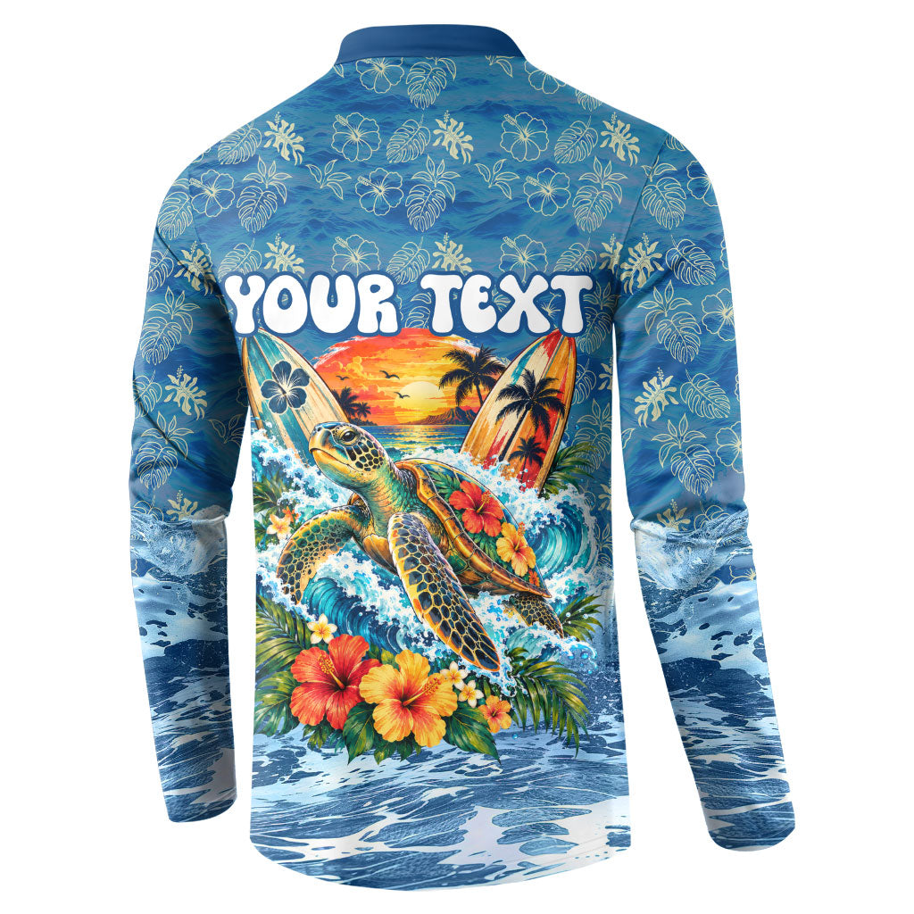Personalized Hawaii 60th Birthday Sea Turtle Button Sweatshirt Tropical Ocean Wave Floral Surfboard TS04 - Polynesian Pride