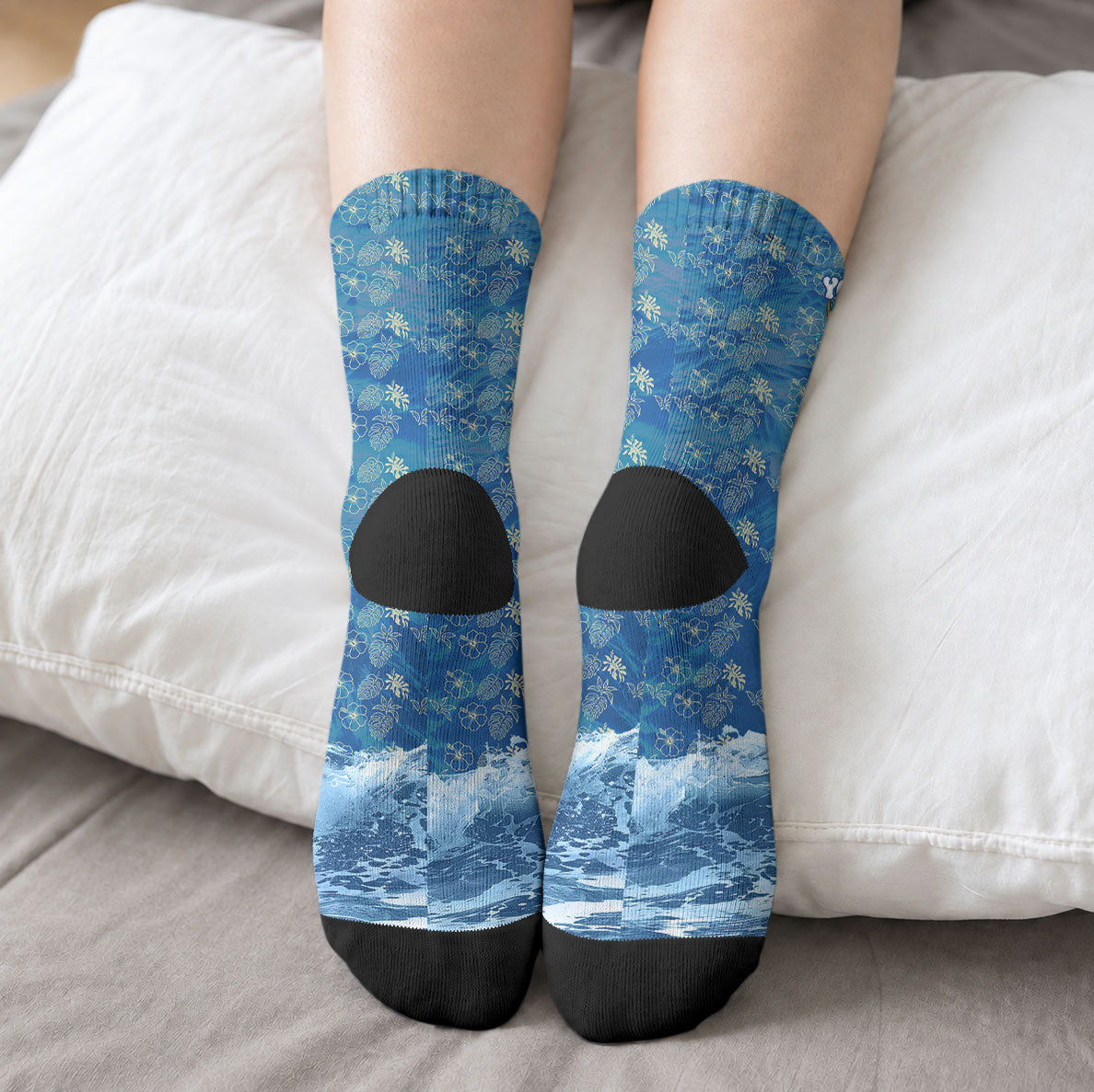 Personalized Hawaii 60th Birthday Sea Turtle Crew Socks Tropical Ocean Wave Floral Surfboard TS04 - Polynesian Pride