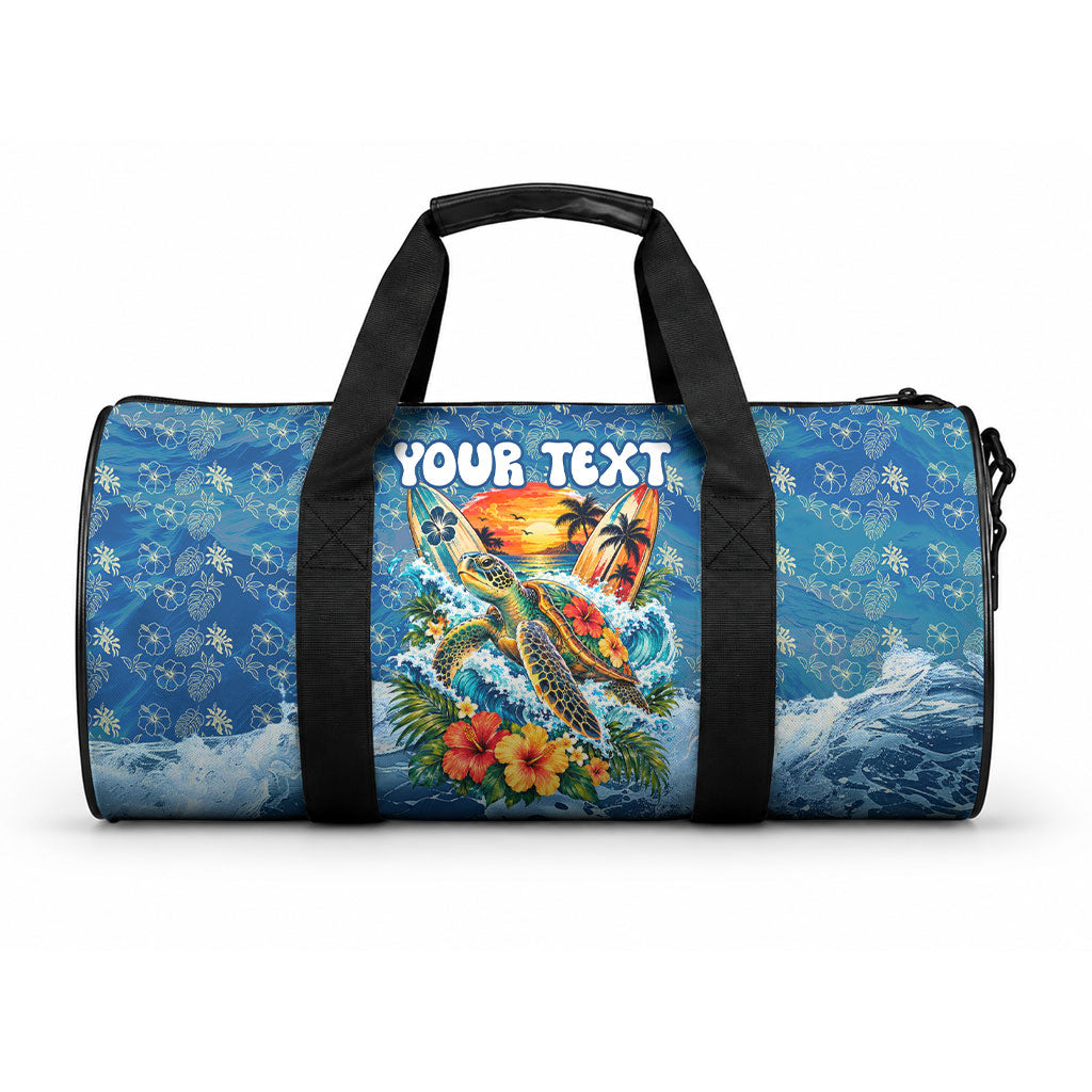 Personalized Hawaii 60th Birthday Sea Turtle Duffle Bag Tropical Ocean Wave Floral Surfboard TS04 One size Blue Yellow - Polynesian Pride