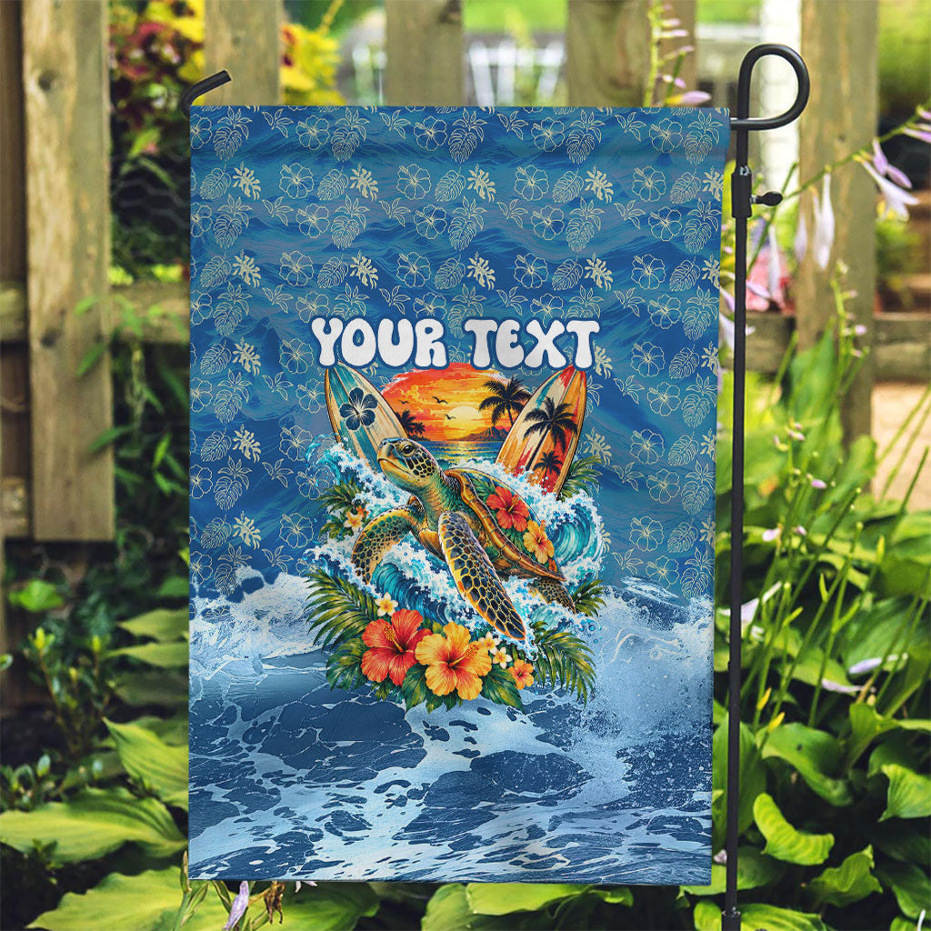 Personalized Hawaii 60th Birthday Sea Turtle Garden Flag Tropical Ocean Wave Floral Surfboard TS04 Garden Flag Blue Yellow - Polynesian Pride