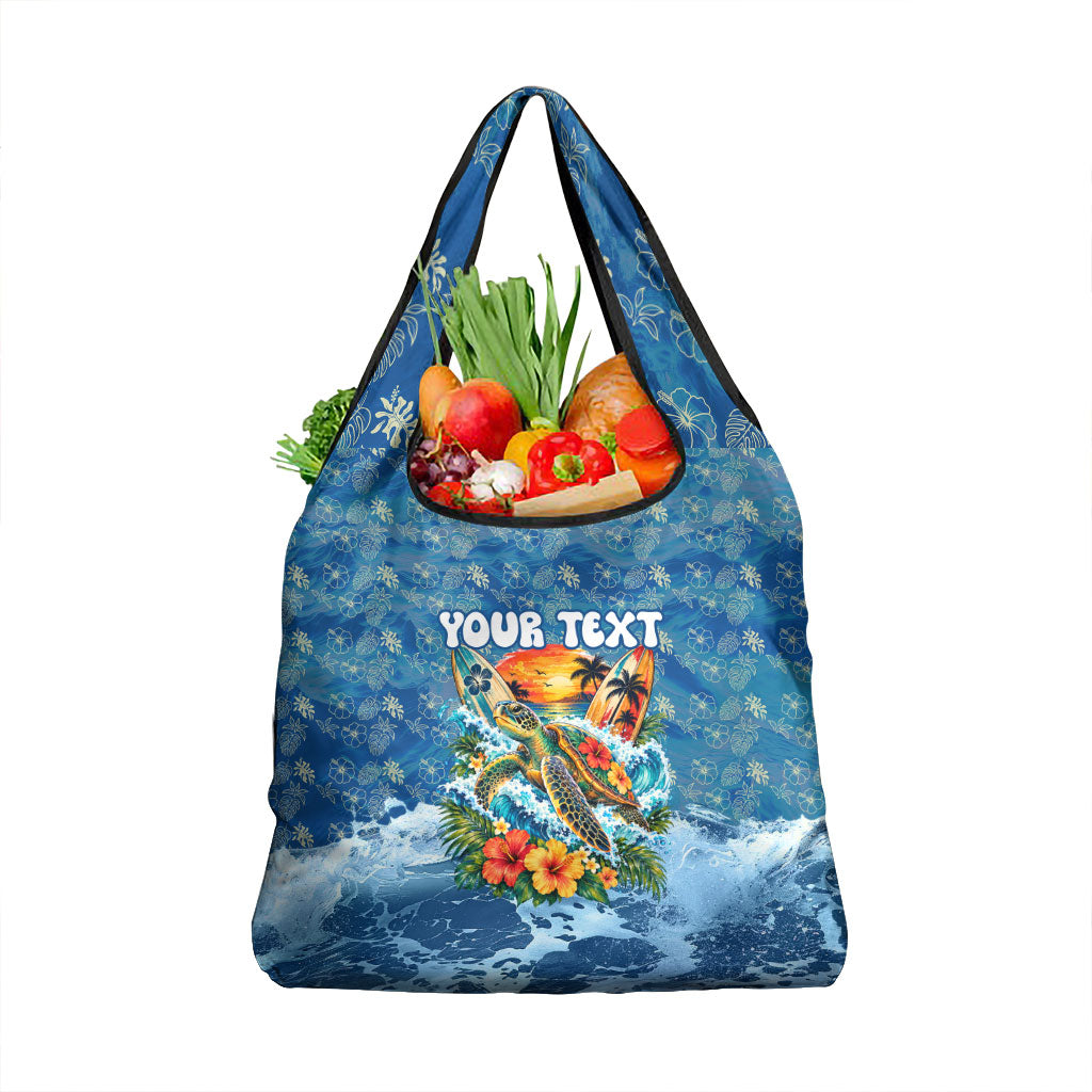 Personalized Hawaii 60th Birthday Sea Turtle Grocery Bag Tropical Ocean Wave Floral Surfboard