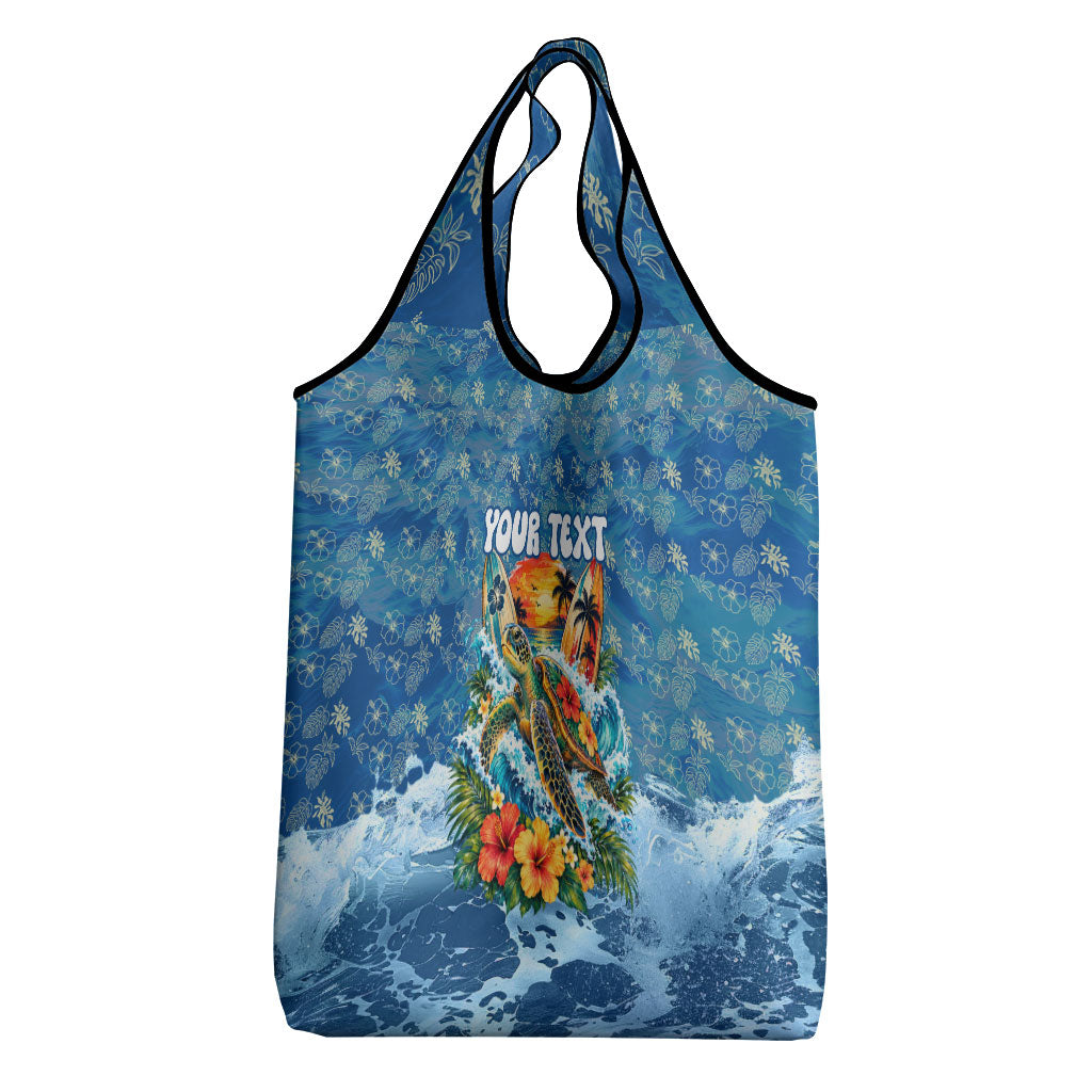 Personalized Hawaii 60th Birthday Sea Turtle Grocery Bag Tropical Ocean Wave Floral Surfboard TS04 - Polynesian Pride
