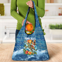 Personalized Hawaii 60th Birthday Sea Turtle Grocery Bag Tropical Ocean Wave Floral Surfboard TS04 - Polynesian Pride