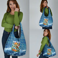 Personalized Hawaii 60th Birthday Sea Turtle Grocery Bag Tropical Ocean Wave Floral Surfboard TS04 - Polynesian Pride