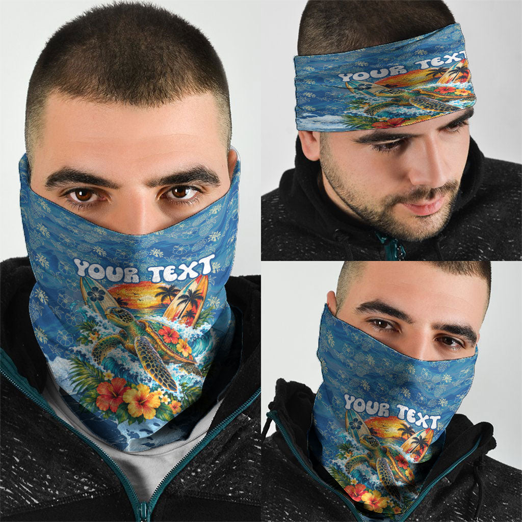 Personalized Hawaii 60th Birthday Sea Turtle Neck Gaiter Tropical Ocean Wave Floral Surfboard TS04 - Polynesian Pride
