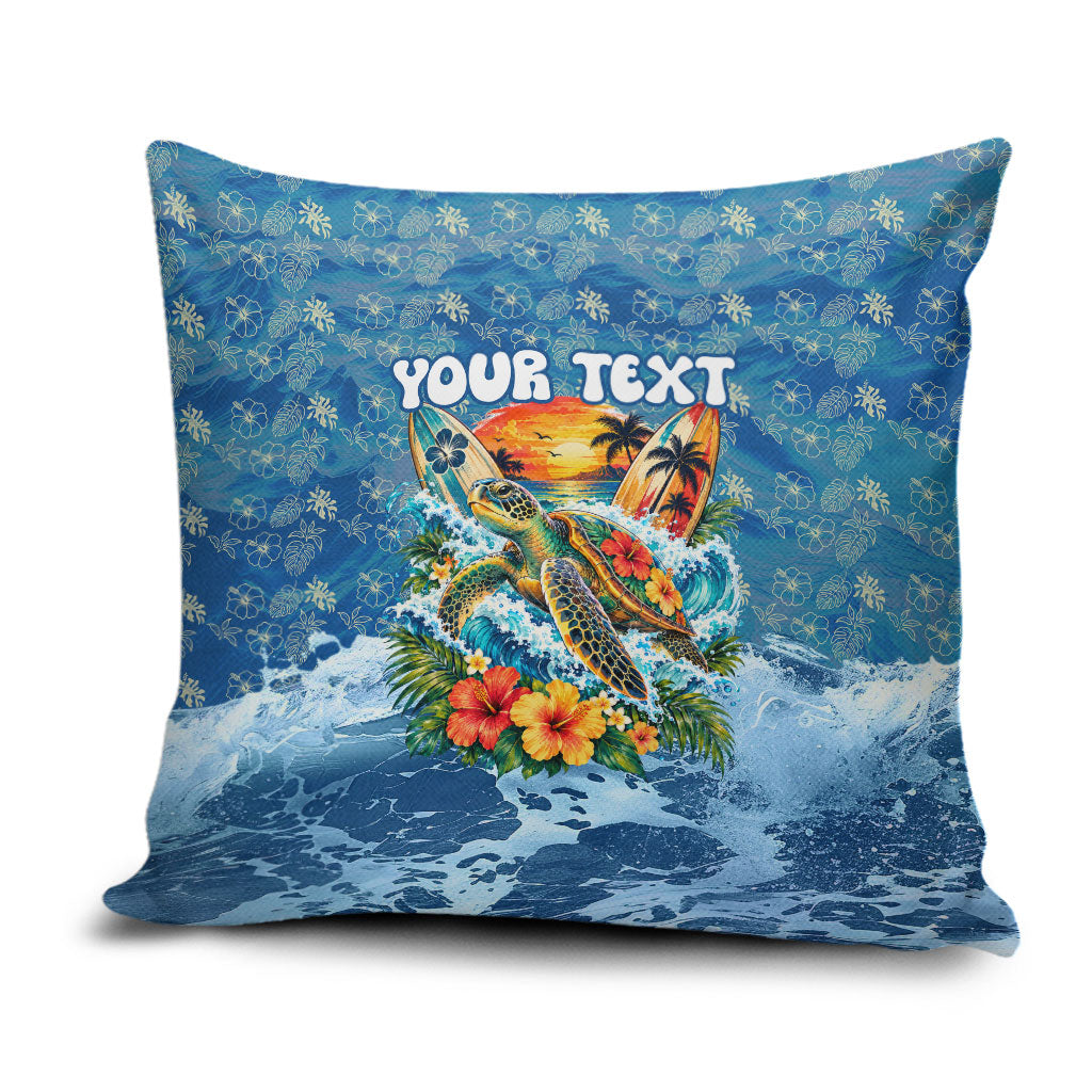 Personalized Hawaii 60th Birthday Sea Turtle Pillow Cover Tropical Ocean Wave Floral Surfboard TS04 Blue Yellow - Polynesian Pride