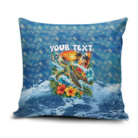 Personalized Hawaii 60th Birthday Sea Turtle Pillow Cover Tropical Ocean Wave Floral Surfboard TS04 Blue Yellow - Polynesian Pride