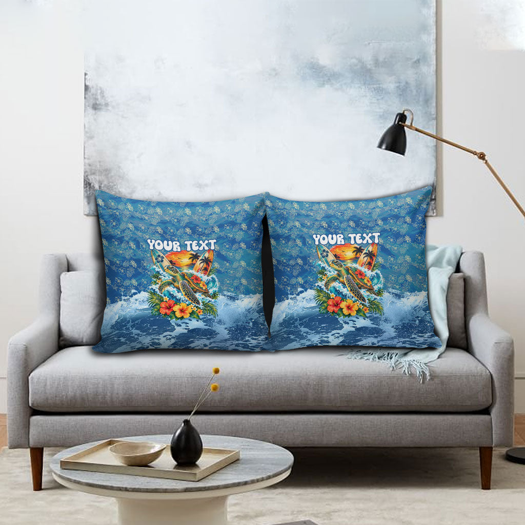 Personalized Hawaii 60th Birthday Sea Turtle Pillow Cover Tropical Ocean Wave Floral Surfboard TS04 - Polynesian Pride