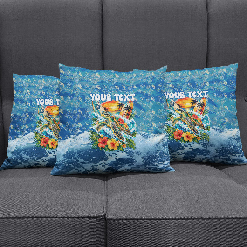 Personalized Hawaii 60th Birthday Sea Turtle Pillow Cover Tropical Ocean Wave Floral Surfboard TS04 - Polynesian Pride