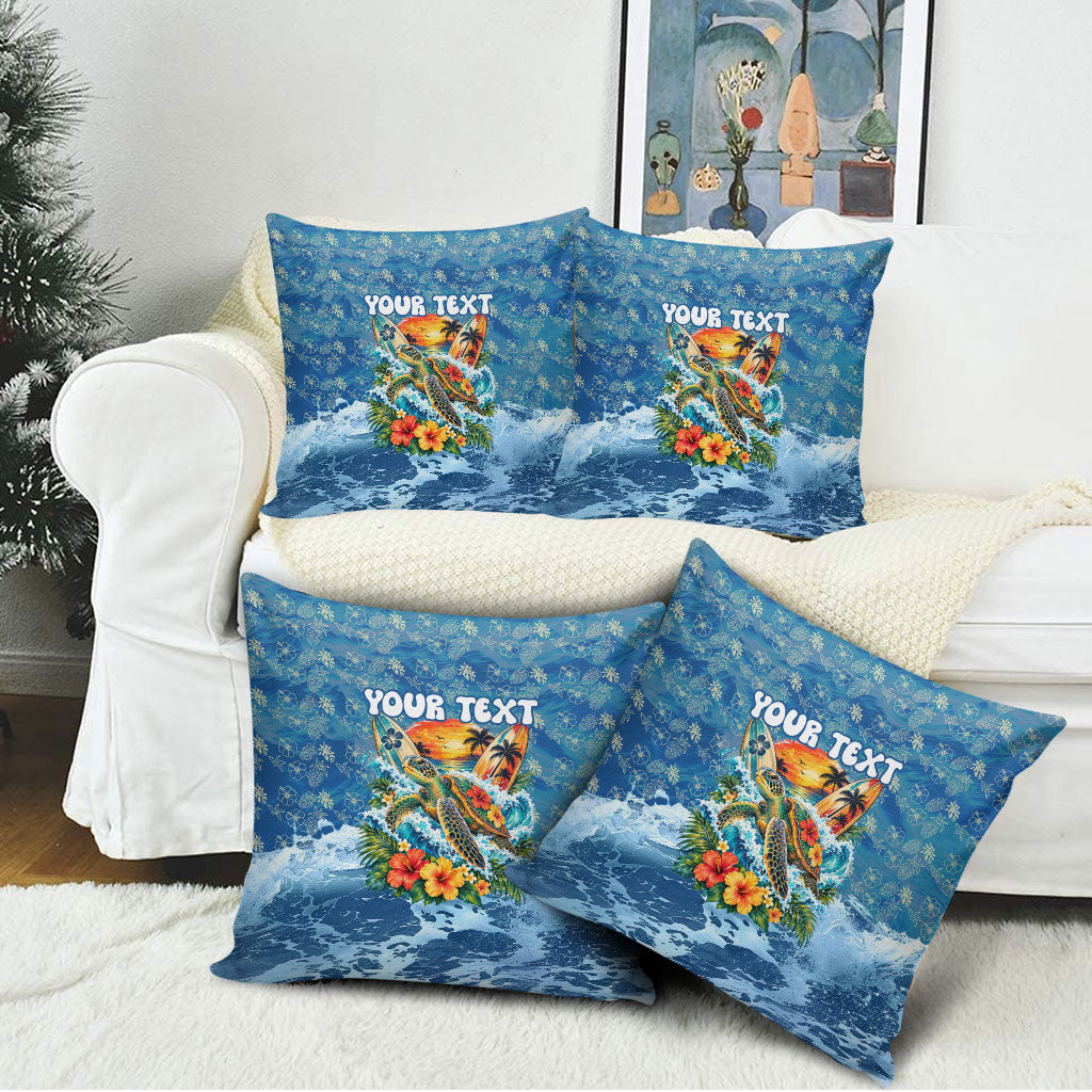 Personalized Hawaii 60th Birthday Sea Turtle Pillow Cover Tropical Ocean Wave Floral Surfboard TS04 - Polynesian Pride