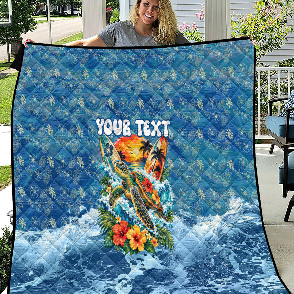Personalized Hawaii 60th Birthday Sea Turtle Quilt Tropical Ocean Wave Floral Surfboard TS04 Blue Yellow - Polynesian Pride