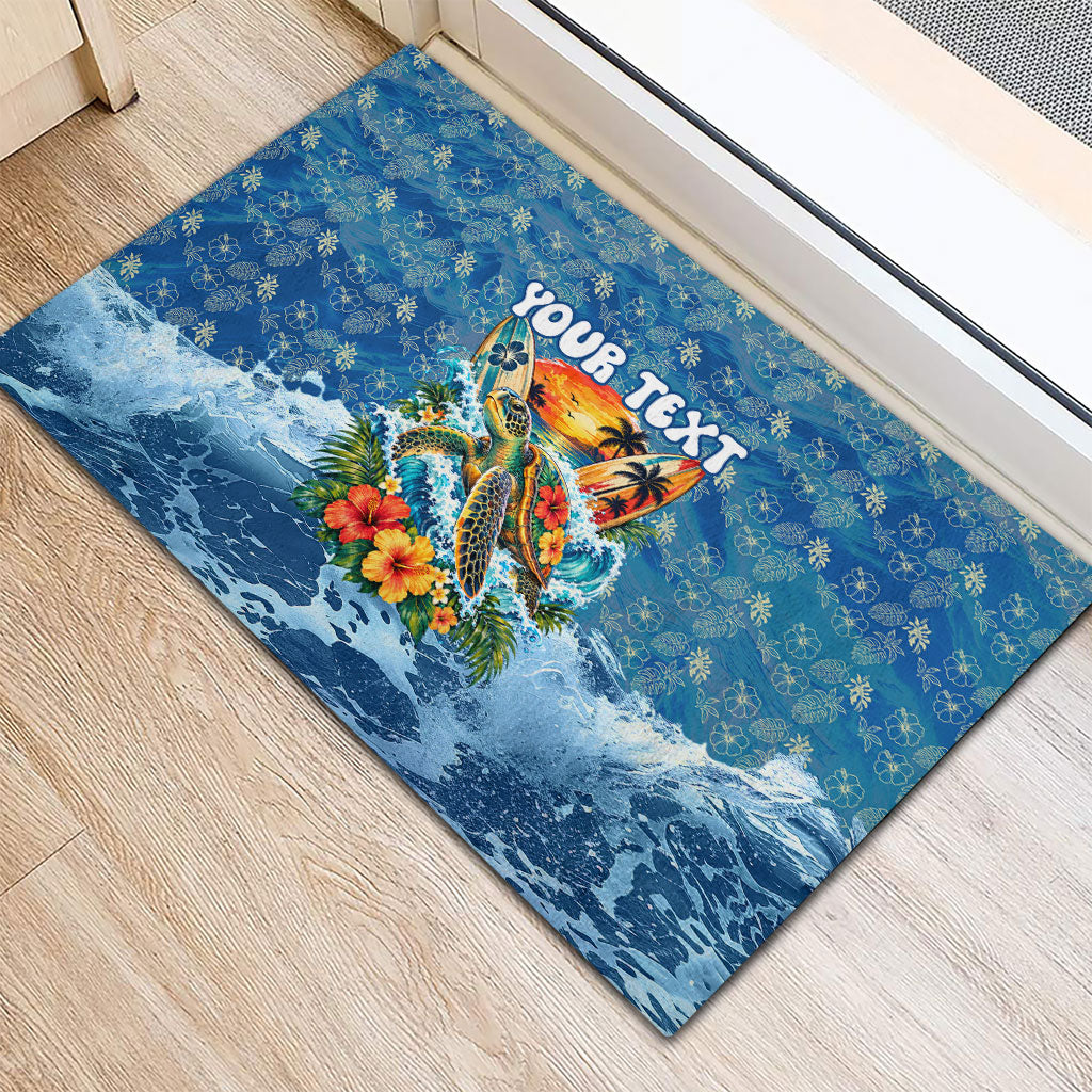 Personalized Hawaii 60th Birthday Sea Turtle Rubber Doormat Tropical Ocean Wave Floral Surfboard TS04 - Polynesian Pride