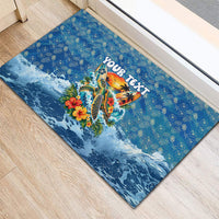 Personalized Hawaii 60th Birthday Sea Turtle Rubber Doormat Tropical Ocean Wave Floral Surfboard TS04 - Polynesian Pride