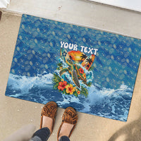 Personalized Hawaii 60th Birthday Sea Turtle Rubber Doormat Tropical Ocean Wave Floral Surfboard TS04 - Polynesian Pride